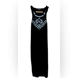 Express Slinky Boho Black Beaded Dress SMALL